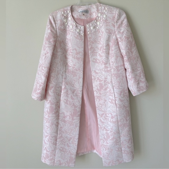 Kasper Jackets & Blazers - Kasper pink and white Long Sleeve long jacket with Beaded Color